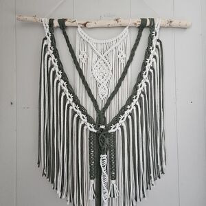 Handcrafted Green and White Macrame Wall Tapestry